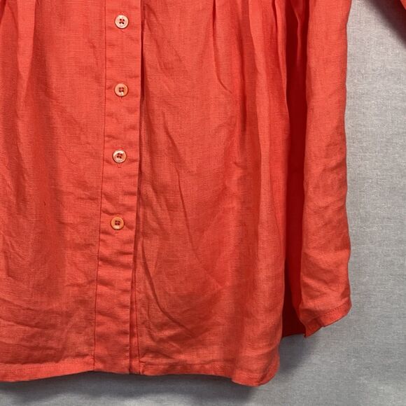 Coldwater Creek 100% Linen Collared Button-Front Pleated Top Size 2X Orange - Picture 5 of 15